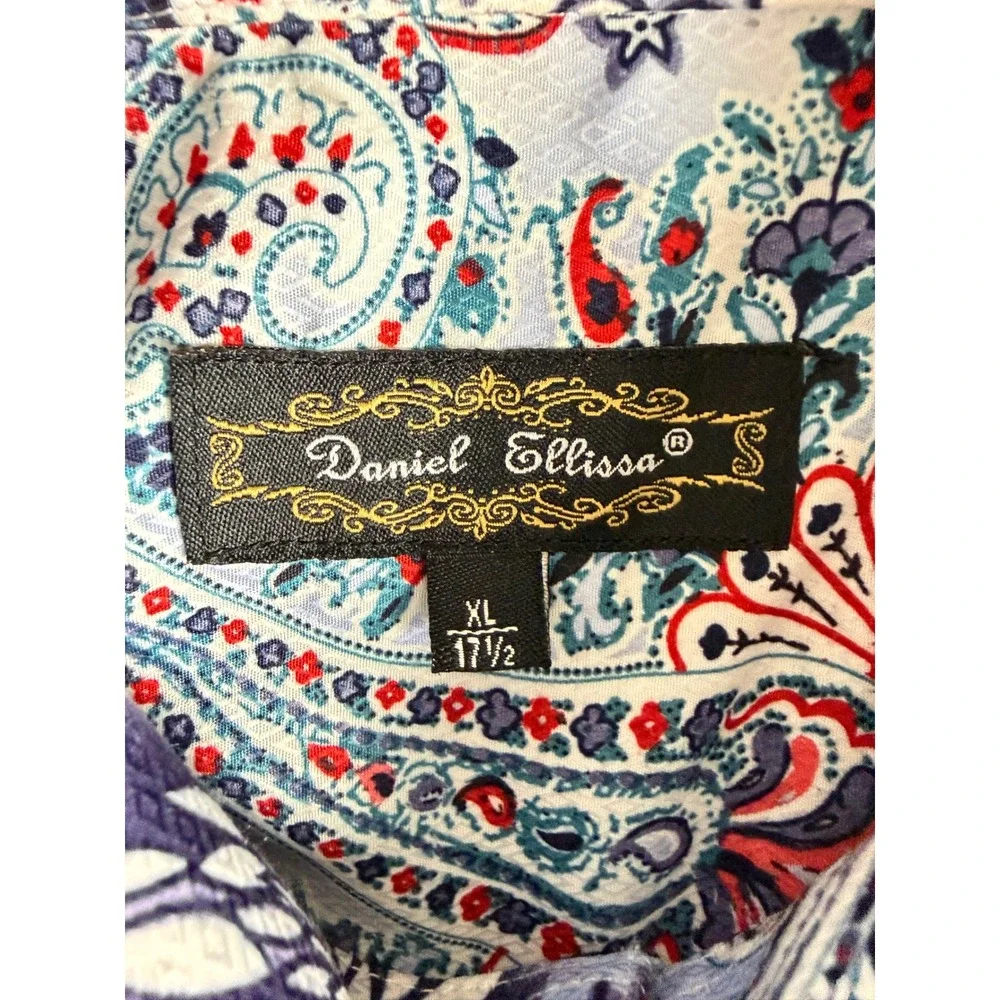 Daniel Ellissa Button Down Shirt Mens‎ XL Blue Paisley Floral cuffed Long Sleeve